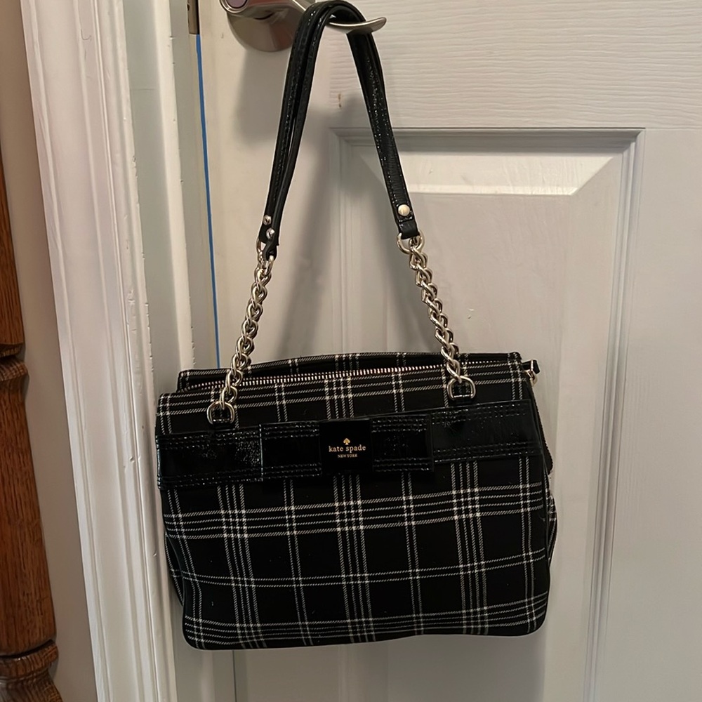 COPY - Kate spade black plaid/patent/gold bag gently used  -super light
